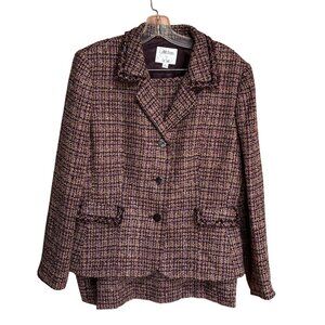 Le Suit 2 Piece Skirt Jacket 16 Tweed Boucle Fringe Old Money Academia Classic